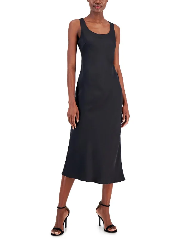 Womens Bias-Cut Sleeveless Midi Dress