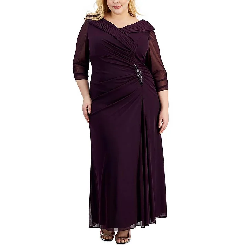 Plus Womens Maxi Gathered Evening Dress