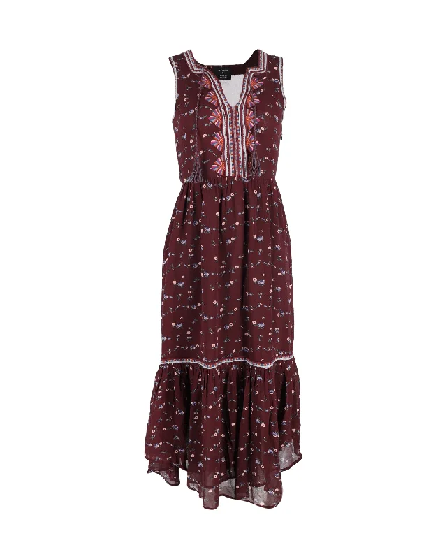 Ulla Johnson Leena Floral Midi Dress in Burgundy Silk