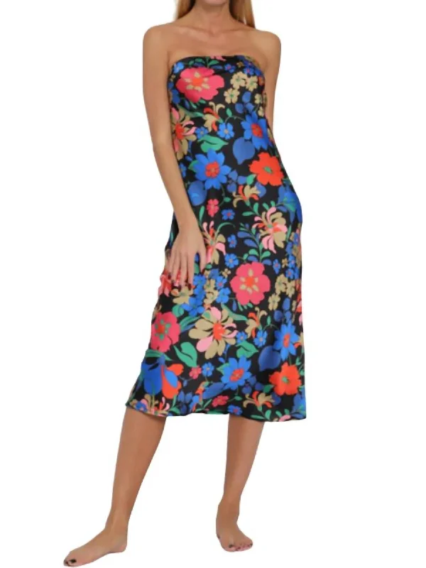 Floral Cowl Back Midi Dress In Black