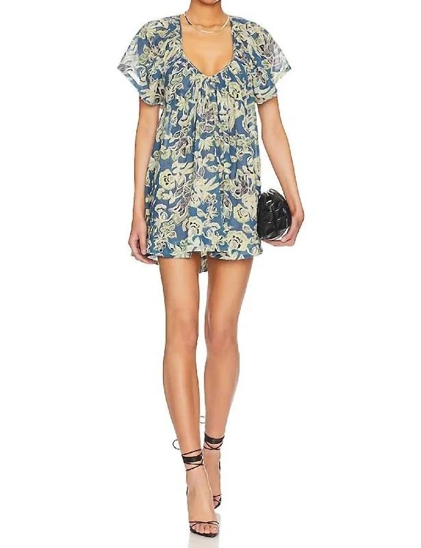 Kauai Getaway Printed Mini Dress In Ocean Combo