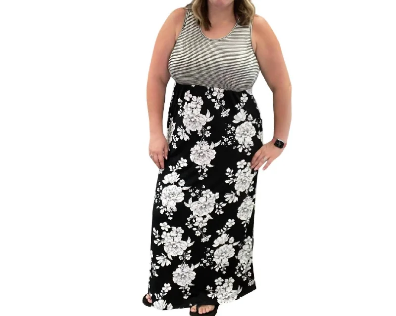 Floral Tank Maxi Dress In Black/white