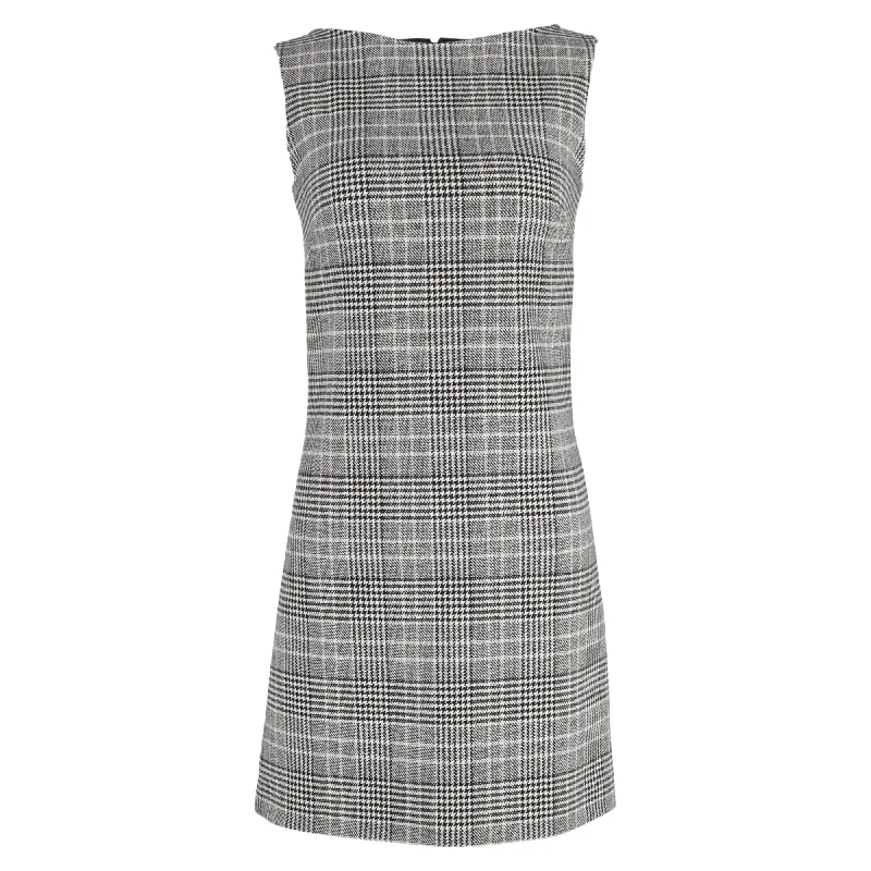 Prada Plaid Mini Sleeveless Shift Dress in Grey Wool