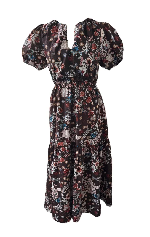 Women's Journee Floral Morty Puff Sleeve Maxi Dress In Brown