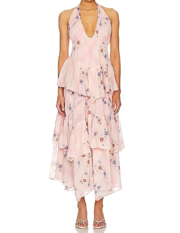 Stop Time Maxi Dress In Blush Combo