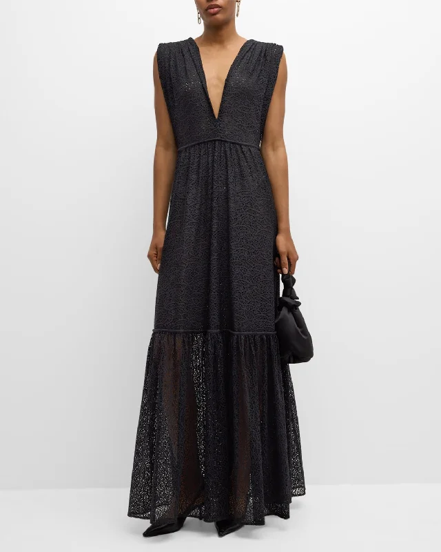 Prato Plunging Sleeveless Lace Maxi Dress