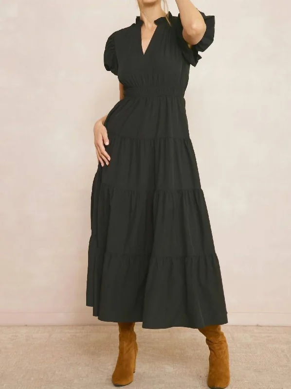 V-Neck Maxi Dress In Black