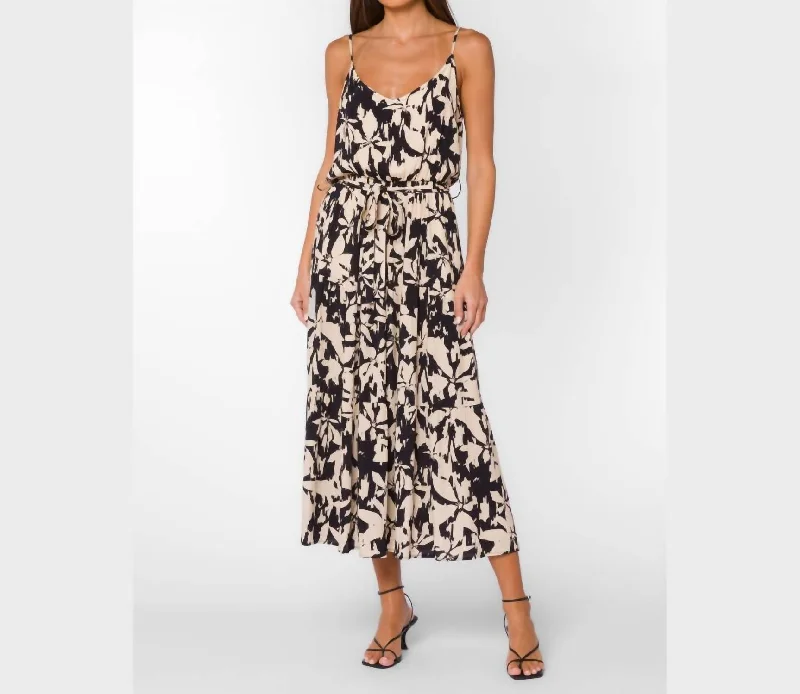 Barbedos Floral Midi Dress In Black Cream Floral