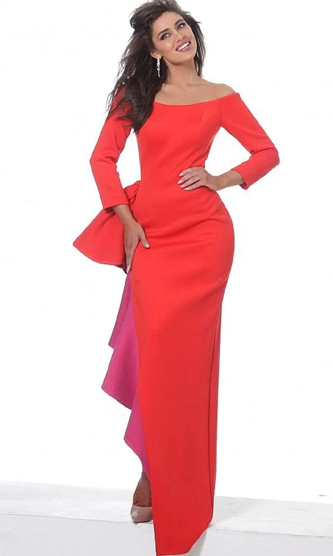 Jovani - 00574 Long Two-Toned Ruffle Ornate High Slit Dress