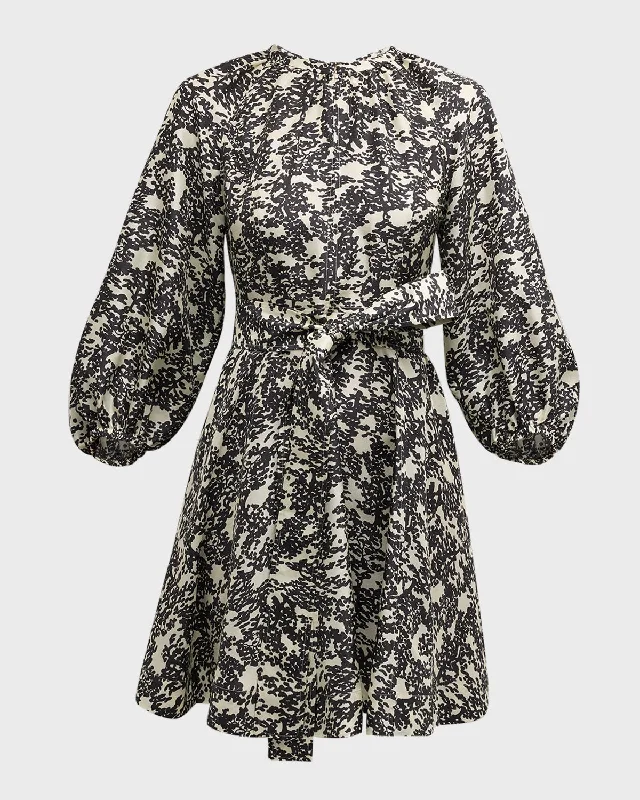 Juniper Blouson-Sleeve Silk Mini Dress