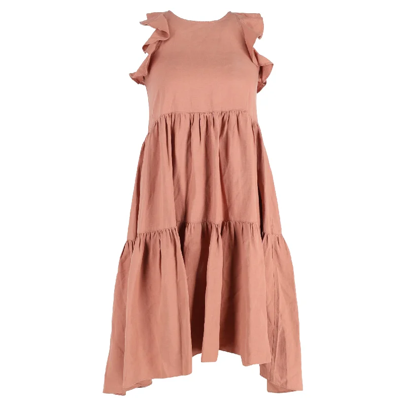 Ulla Johnson Sienna Ruffle Tiered Mini Dress in Peach Tencel