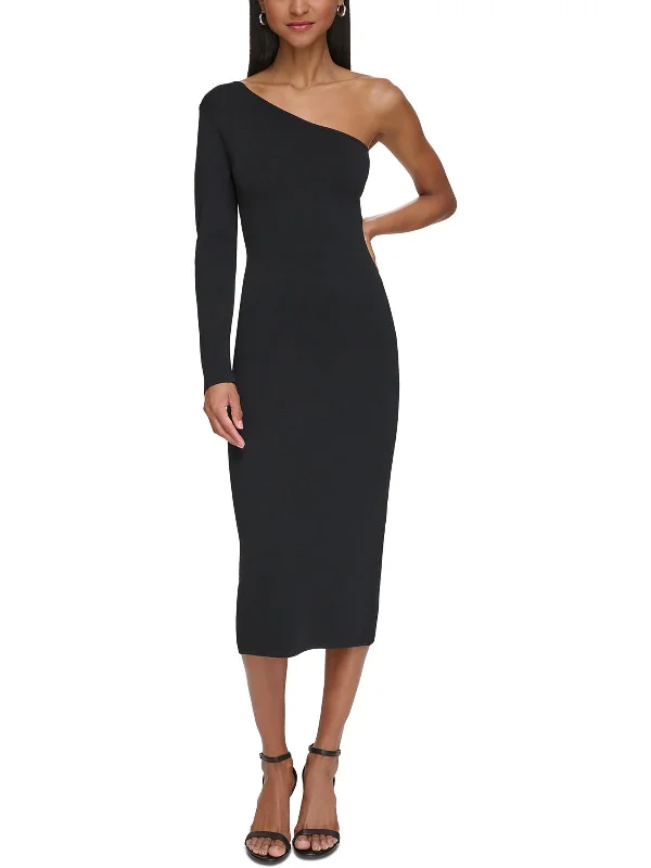 Womens One Shoulder Midi Sweaterdress