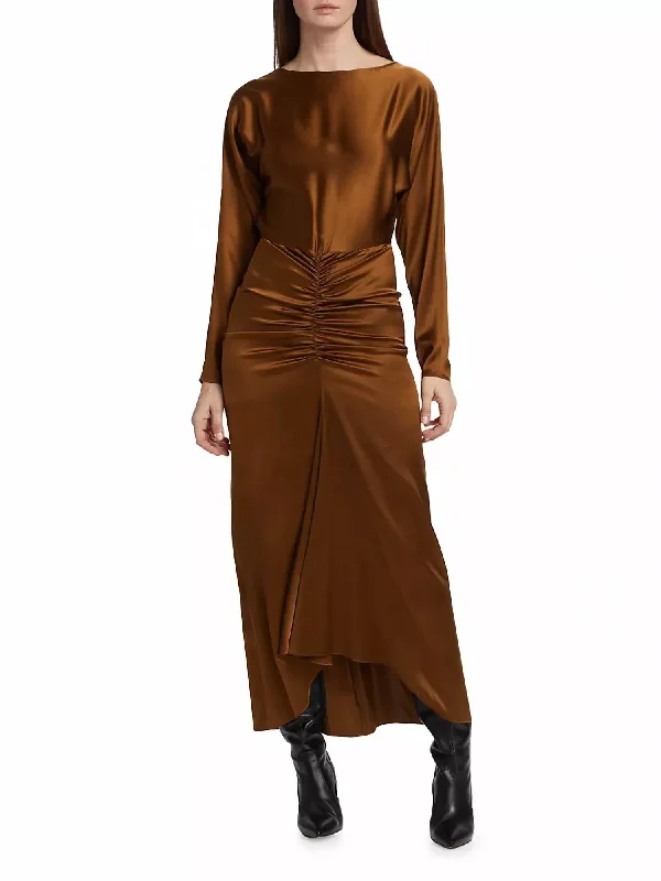 Sabri Stretch Silk Maxi Dress In Dark Ochre