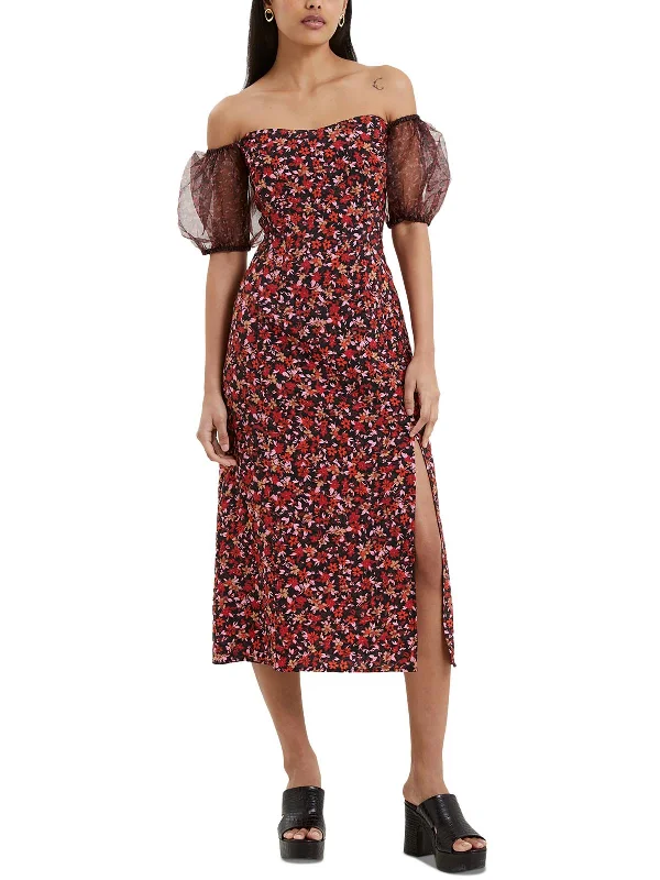 Womens Floral Print Mid Calf Midi Dress