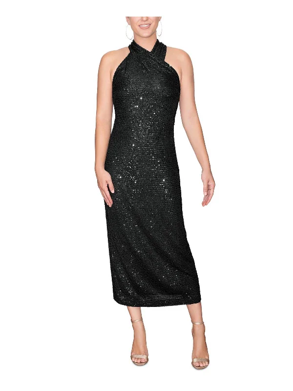 Womens Sequined Midi Cocktail and Party Dress