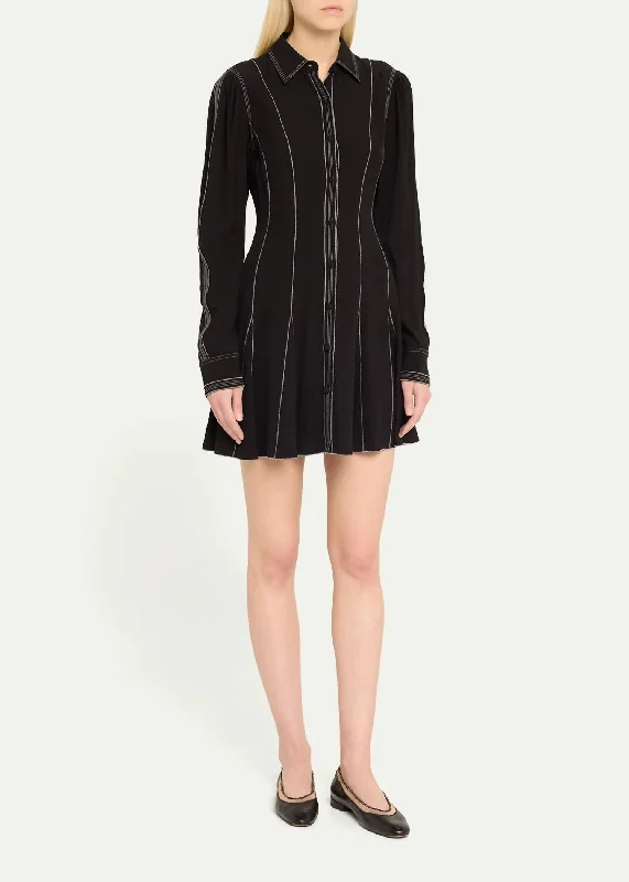 Roanne Topstitched Button Front Mini Dress In Noir