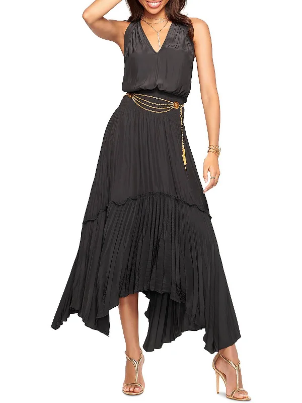 Womens Pleated Smocked Maxi Dress