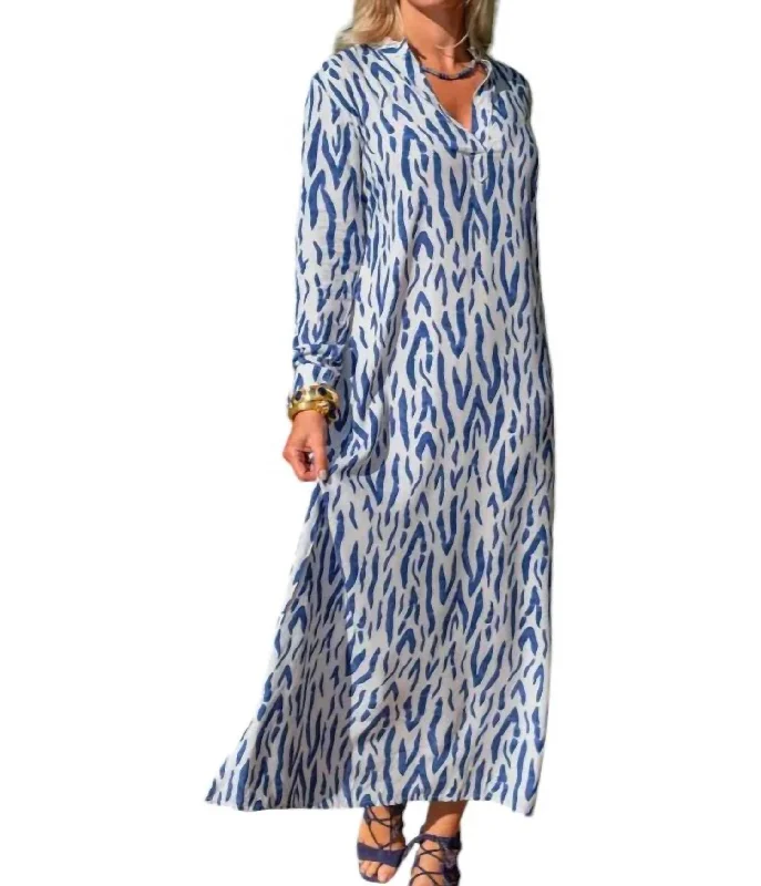 Long Sleeve Stella Maxi Dress In Navy Tahiti