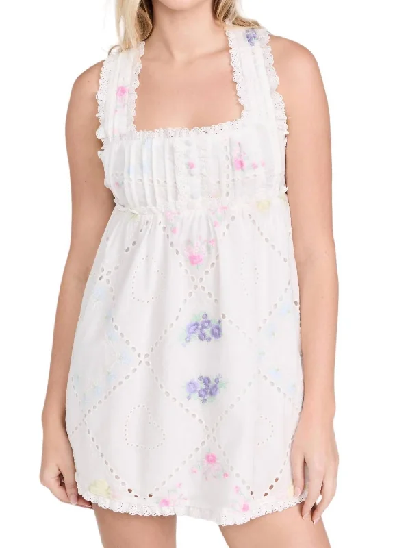 Andrea Embroidered Mini Dress In White