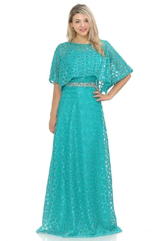 Lenovia - 5155 Crystal Beaded Waist A-Line Dress with Lace Poncho