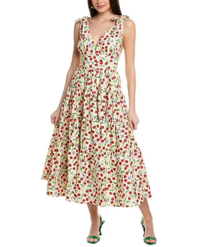 Carolina Herrera Deep V-Neck Tiered Maxi Dress