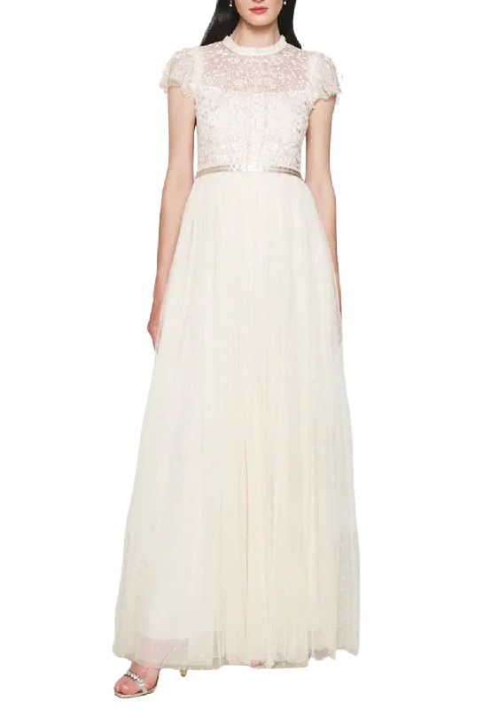 Beige Giselle Floral Embroidered Gown