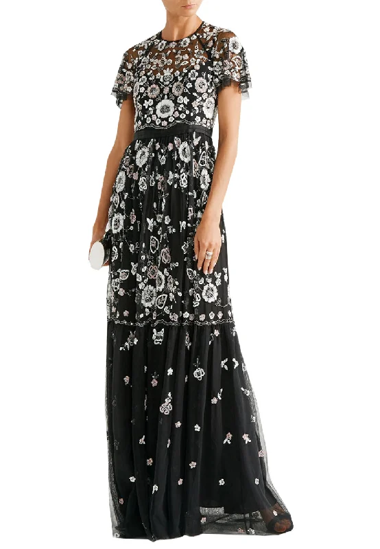 Black Petal Floral Embellished Gown (UK 8)