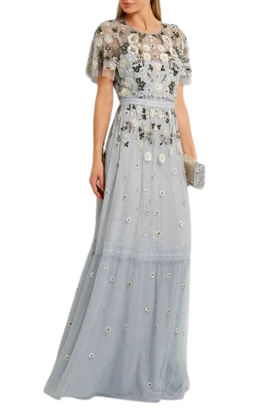 Blue Floral Sequins Embellished Gown (UK 8)