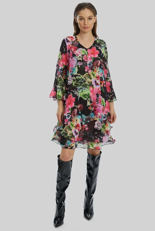 Flower Print Wave Hem Dress