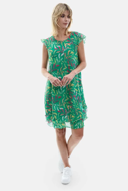 Ruffle Sleeveless Wave Hem Dress Green