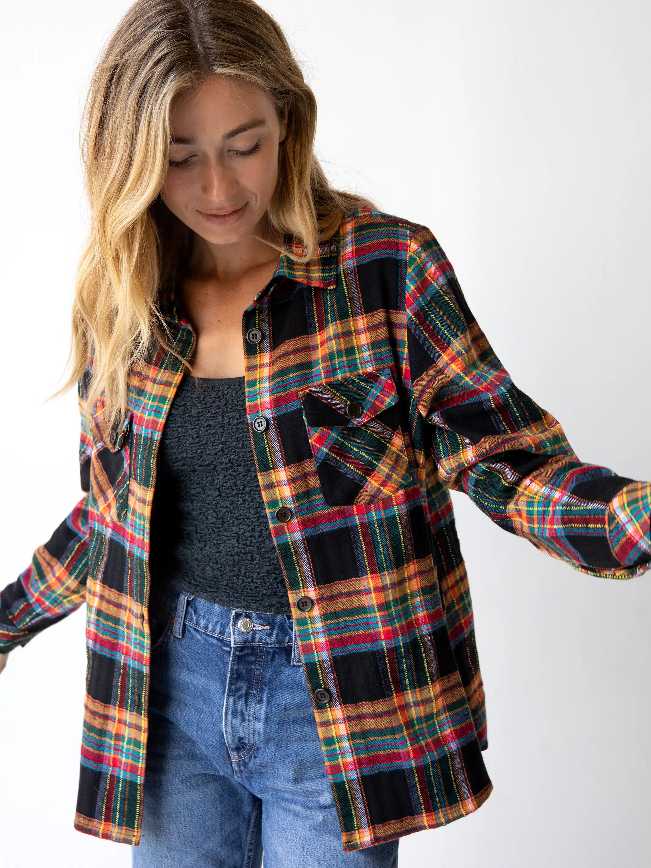 Denver Flannel Buttondown - Black Multi Plaid