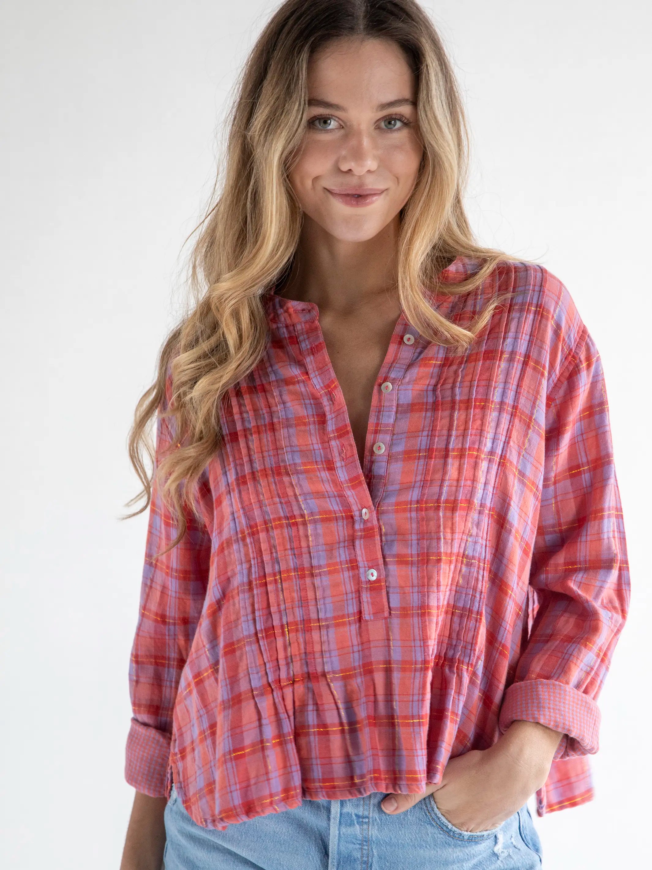 Montana Top - Gauze Pink Lavender Plaid