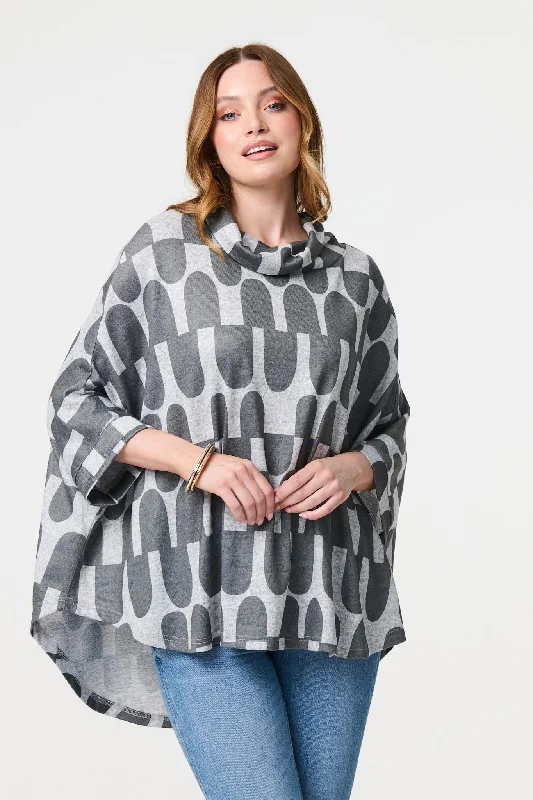 Geo Print Roll Neck Oversized Top